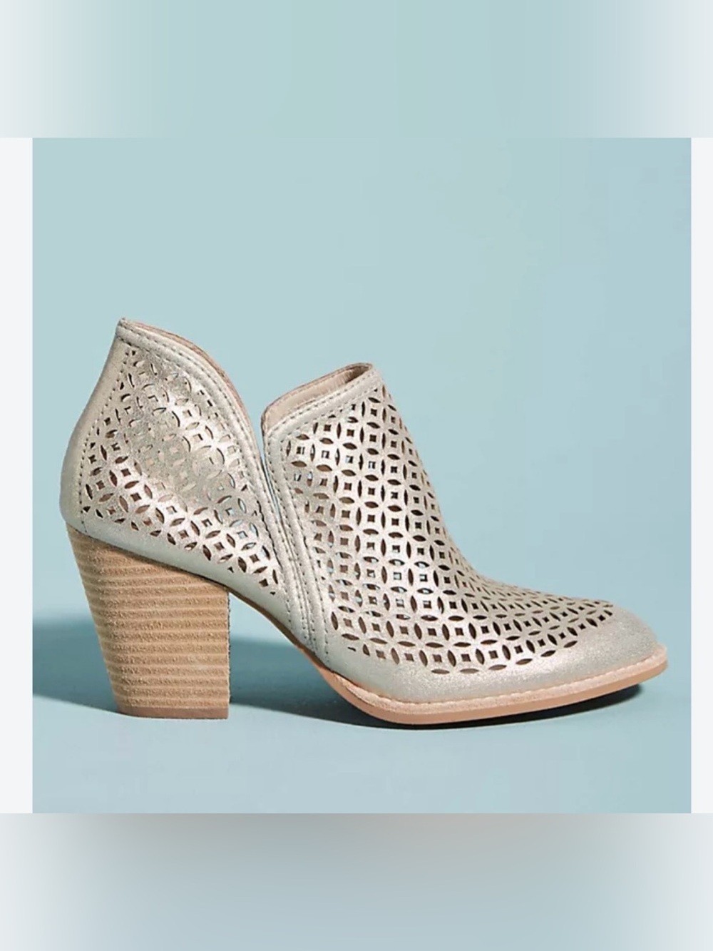 Women's Laser-Cut Block Heel Ankle Bootie - Gold